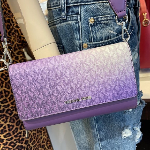MICHAEL KORS Jet Set Large Ombré Signature Logo Crossbody BagDark Purple NWT